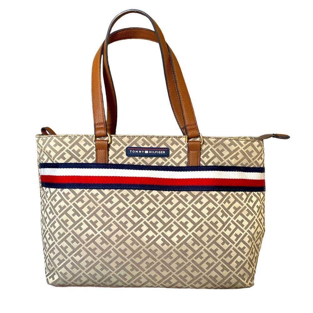 TOMMY HILFIGER  brown logo monogram tote.